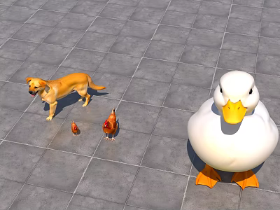 poultry small animals chicken duck dog 3d model