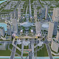 Modern Urban City Planning With Skyscrapers Water Bodies Green Spaces And Road Networks