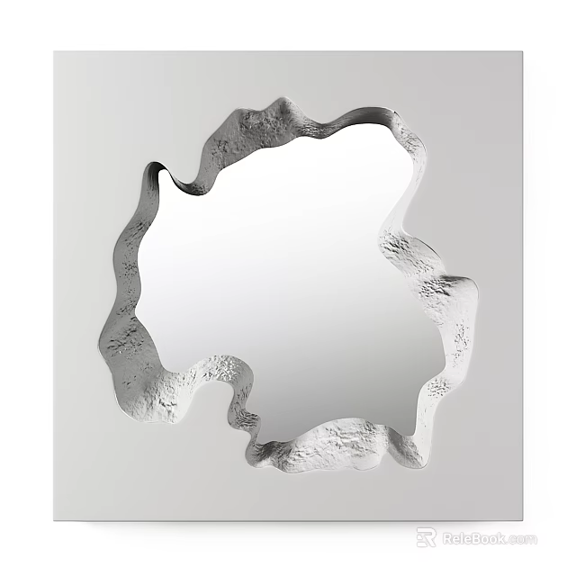 Modern Irregular Shaped Textured Silver Framed Decorative Mirror for Home Interior Decor 3d model