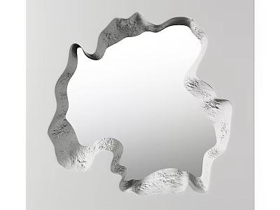 Modern Irregular Shaped Textured Silver Framed Decorative Mirror for Home Interior Decor 3d model
