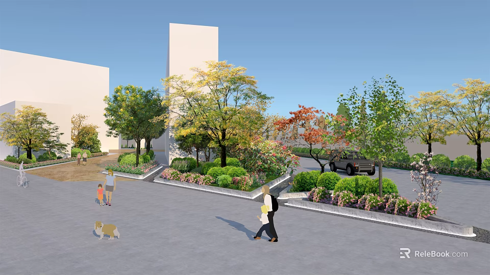 Garden Ornaments Featuring Various Trees Colorful Leaves Green Bushes And Flower Beds In Outdoor Area 3d model 