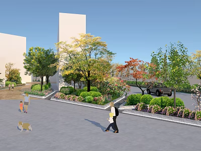 Garden Ornaments Featuring Various Trees Colorful Leaves Green Bushes And Flower Beds In Outdoor Area 3d model