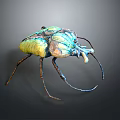 Vibrant Green Blue Golden Metallic Textured Beetle With Long Antennae And Legs