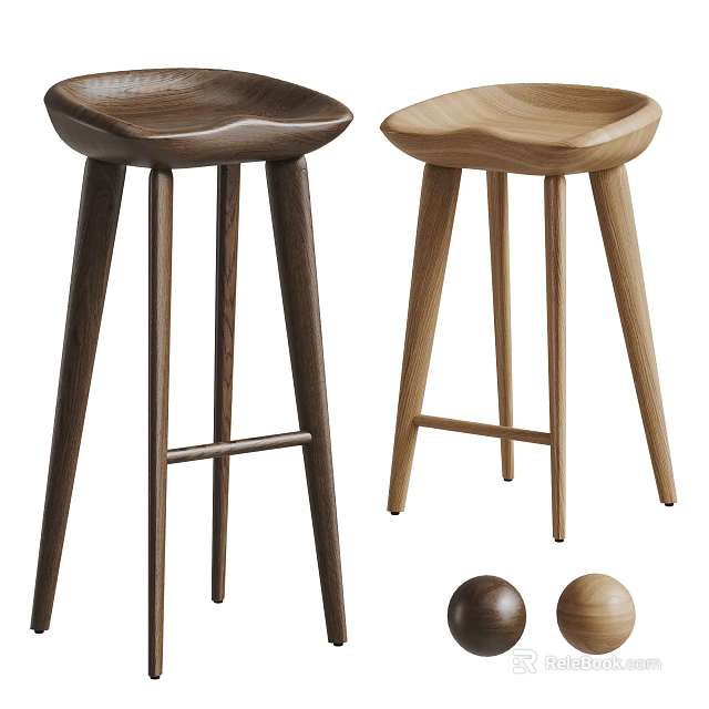 Pair of Wooden Bar Stools With Modern Minimalist Design And Different Tones 3d model 