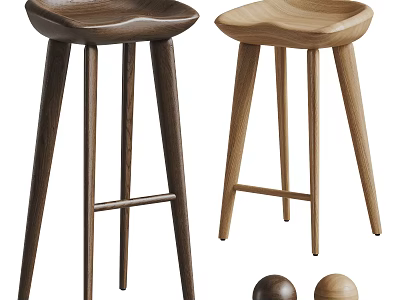 Pair of Wooden Bar Stools With Modern Minimalist Design And Different Tones 3d model