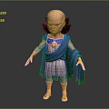 Animated Bald Character With Blue Cape Gray Tunic Golden Medallion Yellow Gloves And Black Wings