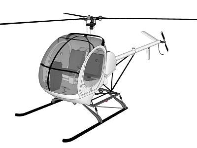 Lightweight Helicopter with Transparent Cabin Skid Landing Gear Main Rotor and Tail Rotor 3d model