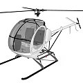 Lightweight Helicopter with Transparent Cabin Skid Landing Gear Main Rotor and Tail Rotor