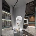 Modern Showroom Interior With Display Shelves Wooden Cabinets And Marble Floor