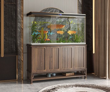 New Chinese Fish Tank Aquarium Glass Fish Tank Tropical Fish Goldfish Aquatic Grass 3d model