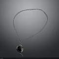 Simple Silver Necklace With Thin Chain And Round Dark Center Pendant