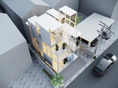 Modern Detached Villa With Large Glass Walls Greenery And Parking Space 3d model