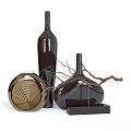 Modern Decorative Ornament Set With Dark Vases Gold Geometric Decor And Branches
