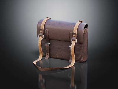 Vintage Brown Leather Bag With Adjustable Straps Metal Buckles And Classic Design 3d model