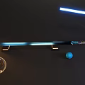 Decorative Blue Sword Weapon with Intricate Hilt Design on Display Stand and Small Ornaments