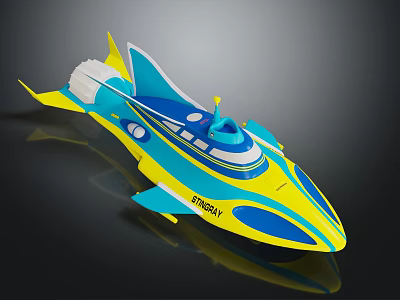 FINSKY Yellow And Blue Water Vehicle Modern Streamlined Toy Model With Cockpit And Tail Fin 3d model