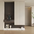 Modern Shoe Cabinet Design With White And Dark Wood Panel Decorative Figurine And Vase