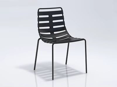 Modern Minimalist Black Leisure Chair With Slatted Back And Metal Frame Design 3d model