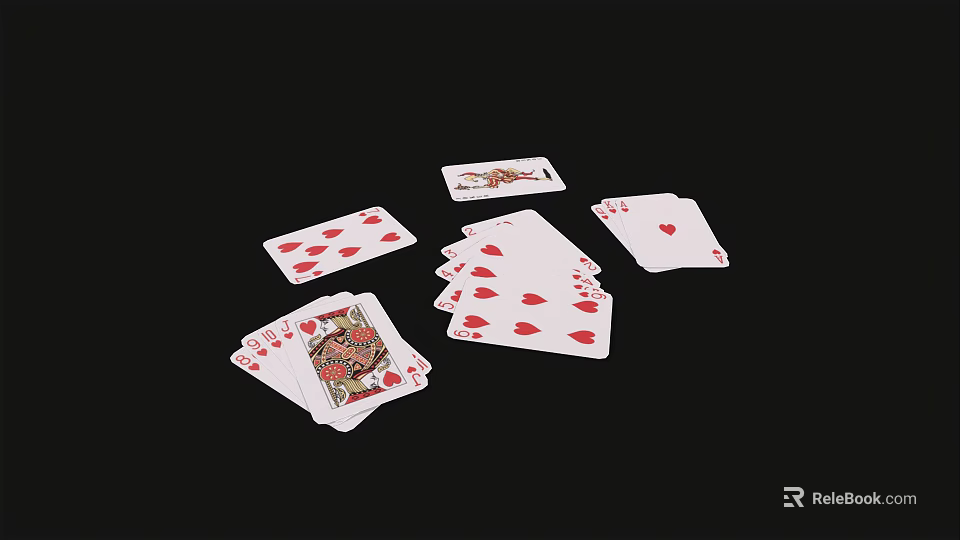 Card Games Entertainment With Spread Playing Cards And Red Hearts Suits For Leisure Activity 3d model 