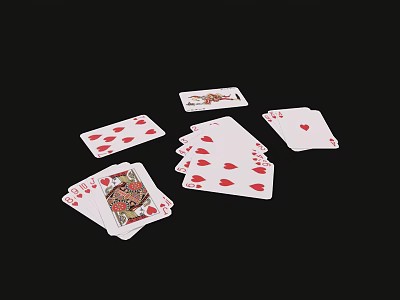 Card Games Entertainment With Spread Playing Cards And Red Hearts Suits For Leisure Activity 3d model