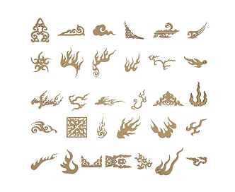 Chinese wall decoration texture pattern flame element 3d model