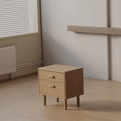 Wooden Side Table With Drawers For Minimalist Living Room Interior With Wooden Floor 3d model