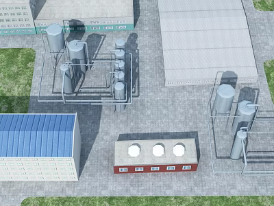 Industrial Factory Complex With Storage Tanks Piping Systems And Metal Roof Structures 3d model