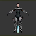 Futuristic Sci Fi Female Character In Mechanical Armor Standing On Glowing Tech Base With Detailed Design