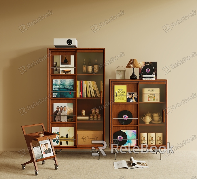 Modern Bookcase Middle Ancient Solid Wood Side Cabinet model