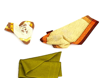 Colorful Cotton Towels with Patterned Yellow Green and Striped Orange Designs 3d model