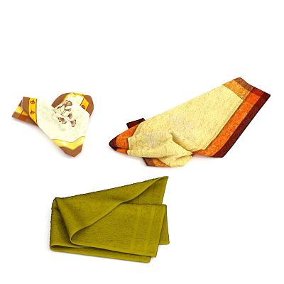 Colorful Cotton Towels with Patterned Yellow Green and Striped Orange Designs 3d model