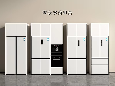 Modern Zero Embedded Refrigerator Combination With White Cabinet Design For Kitchen 3d model