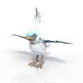 Cute 3D Bird Model With White Feathers Blue Head Crest Feathers Yellow Beak Spread Wings