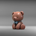 Cute Brown Bear Sculpture With Blue Bowtie Sitting Artistic Decorative Design