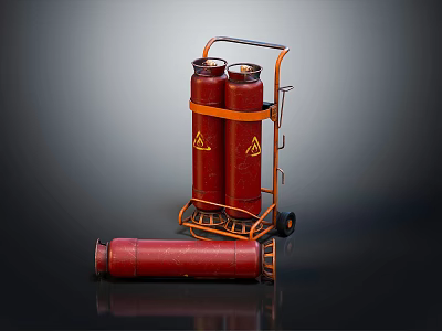 Commercial Gas Cylinder Cart With Red Cylinders Orange Frame And Wheels 3d model