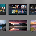 Multiple Televisions Displaying Scenic Landscapes App Interfaces And Video Content