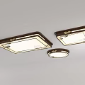 Three Decorative Square and Round Ceiling Lights with Ornate Brown Frames and White Surfaces 3d model