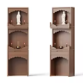 Brown Wooden Buddhist Altar Cabinet With Multi Layered Design White Statue And Candles
