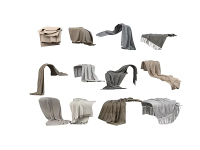 Soft Cozy Bedding Collection With Various Neutral Tones And Stylish Throws 3d model