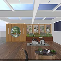 Cozy Leisure Area with Skylights Wooden Flooring Comfy Sofa Exercise Equipment Plants and Mountain View