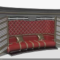 Curved Red Furniture With Golden Cushions Gray Frame White Gold Striped Red Diamond Patterned Background