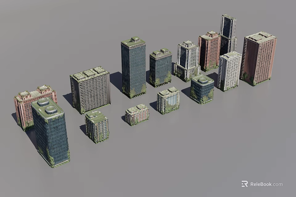 Green Plants On High Rise Building Exteriors In Modern Urban Cityscape 3d model 