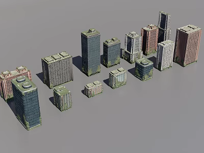 Green Plants On High Rise Building Exteriors In Modern Urban Cityscape 3d model
