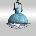 Blue Cracked Texture Pendant Light With Black Metal Suspension And Cage Base