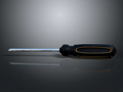 Ergonomic Professional Screwdriver With Black Handle Yellow Accents And Metal Shaft 3d model