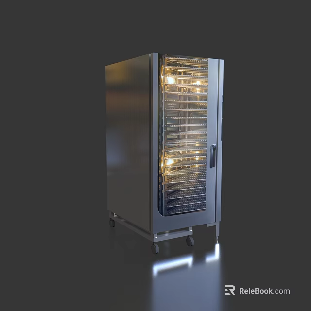 Stainless Steel Commercial Kitchen Food Dehydrator With Vertical Design Multiple Shelves Glass Door And Wheels 3d model 