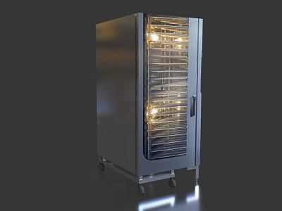 Stainless Steel Commercial Kitchen Food Dehydrator With Vertical Design Multiple Shelves Glass Door And Wheels 3d model