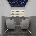 Modern Beauty Salon Interior With White Blue Lighting Marble Floor Mirrors And Chairs