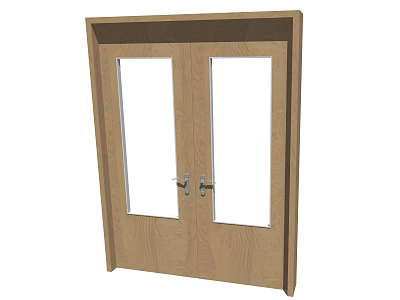 Wooden Double Doors With Glass Panels And Metal Handles In Simple Design 3d model