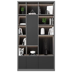 Modern dark gray Bookcase Grille Bookshelf 3d model